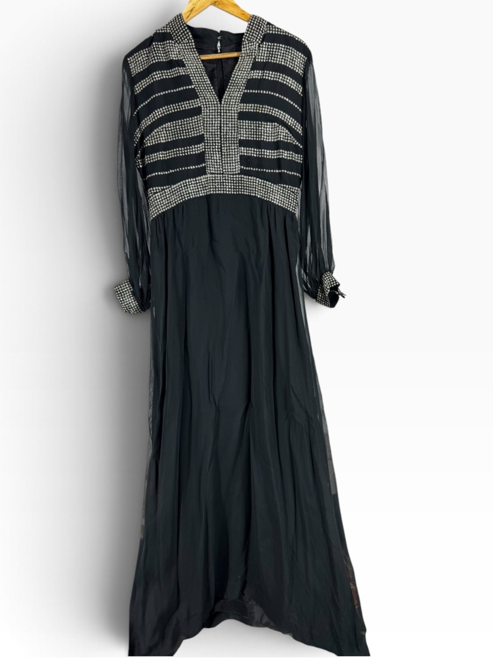 Vintage maxi sheer 1970s Bohemian evening style gown dress size 14 Large Avalon